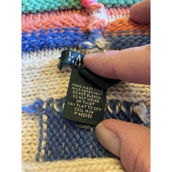 Lauren Ralph Lauren Knit Cardigan Sweater Shawl Wool Western Aztec Size S/M - Picture 8 of 10